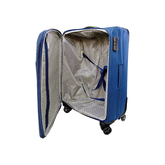 Safari Stream 24 Inch Soft Trolley Bag (69L) with TSA Lock & 8 Wheels – Blue Check-In Suitcase