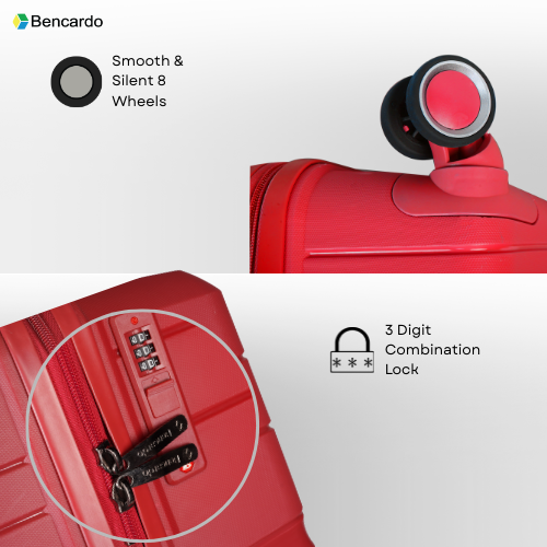 Bencardo SWISS 3Pc Hard-Shell Travel Luggage Set | Anti-Theft Zipper | Combination Lock