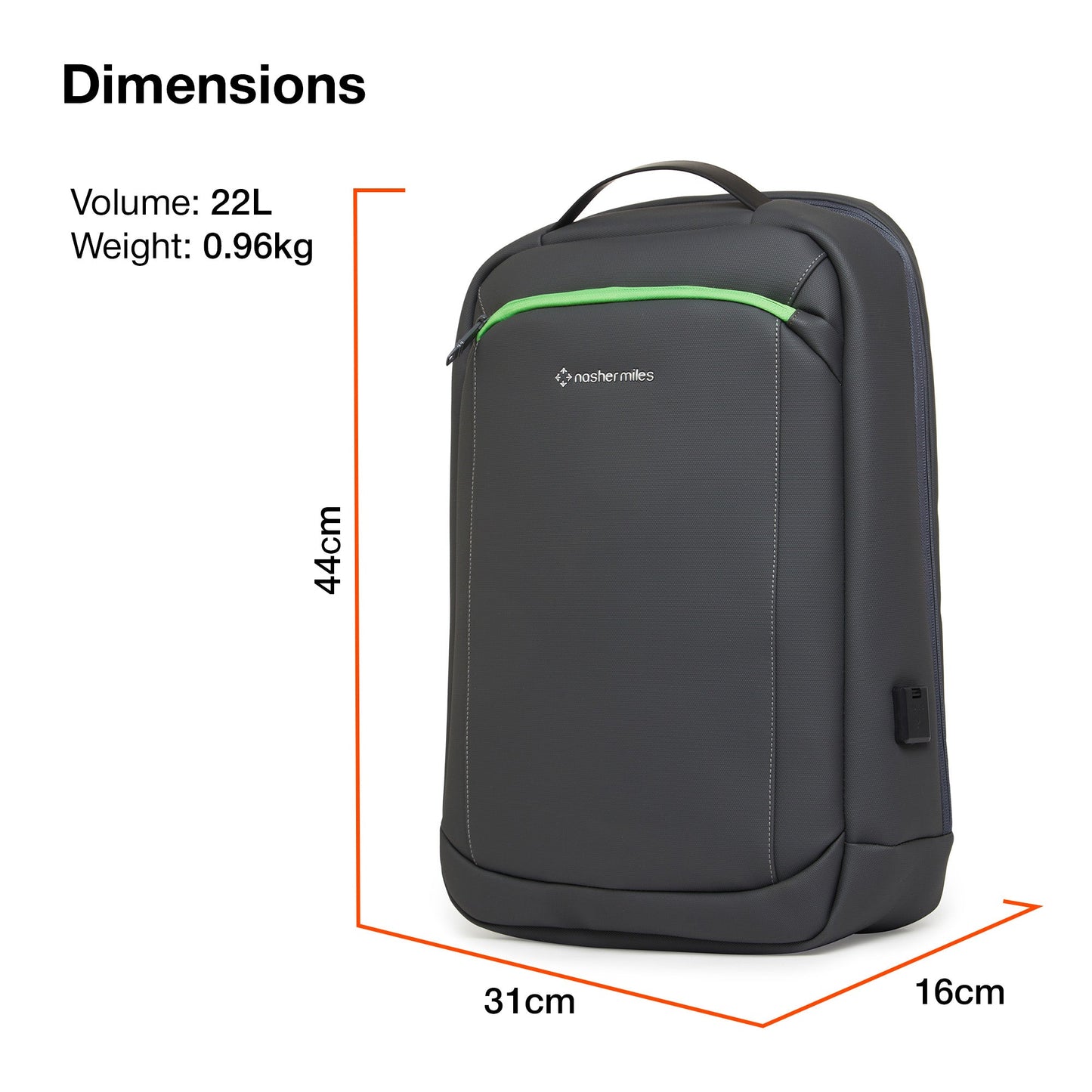 Nasher Miles Queens Passenger Workpack 22 Liters Water Resistant, Padded, Premium Reversed Polyester Laptop Backpack | Number Lock with USB charging| Unisex | Ideal For Office