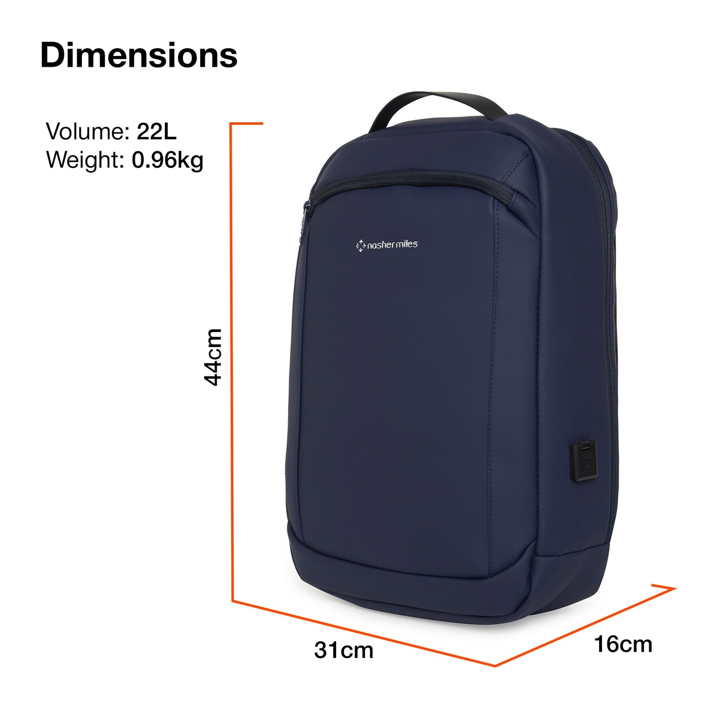 Nasher Miles Queens Passenger Workpack 22 Liters Water Resistant, Padded, Premium Reversed Polyester Laptop Backpack | Number Lock with USB charging| Unisex | Ideal For Office