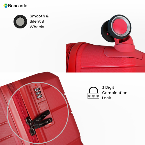 Bencardo SWISS 3Pc Hard-Shell Travel Luggage Set | Anti-Theft Zipper | Combination Lock