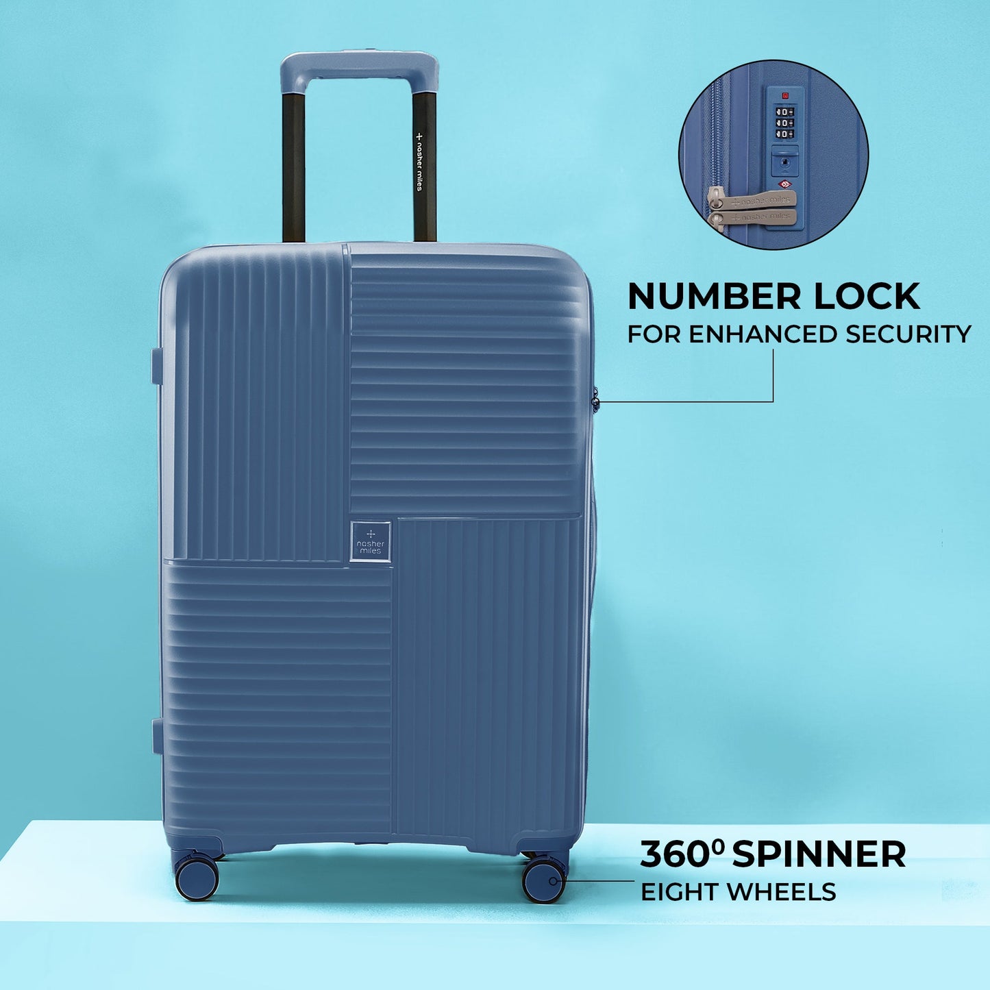 Nasher Miles Medium Suitcase (65 cm) 8 Wheels - Singapore Hard-Sided Polypropylene Medium Luggage Navy Blue 65cm Trolley Bag - Navy Blue