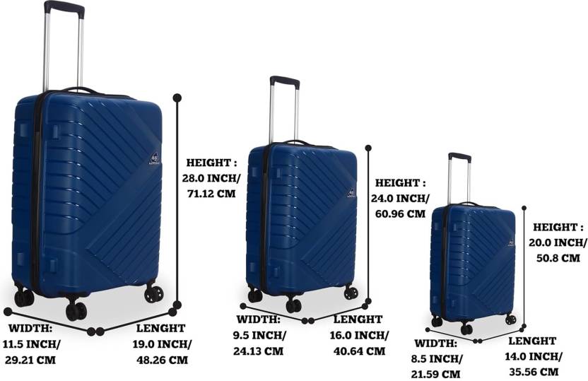 Hard Body Set of 3 Luggage 4 Wheels - Kamiliant Kam-Wayfarer Set of 3 Trolley Bags 55 Cm, 68 Cm & 75 Cm 4W Spinner - Navy Blue