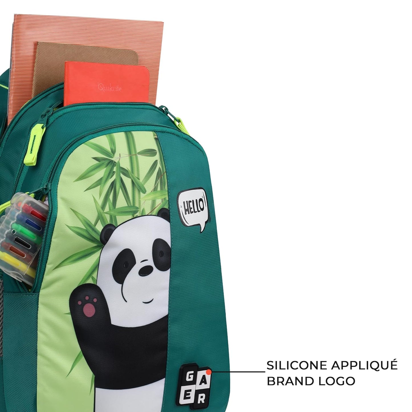 Gear Hello Panda 15"/20L Medium Water Resistant School Bag/Casual Backpack/Daypack/Travel Backpack/Kids Bag for Boys/Girls-Green || Lightweight, Comfortable & Functional