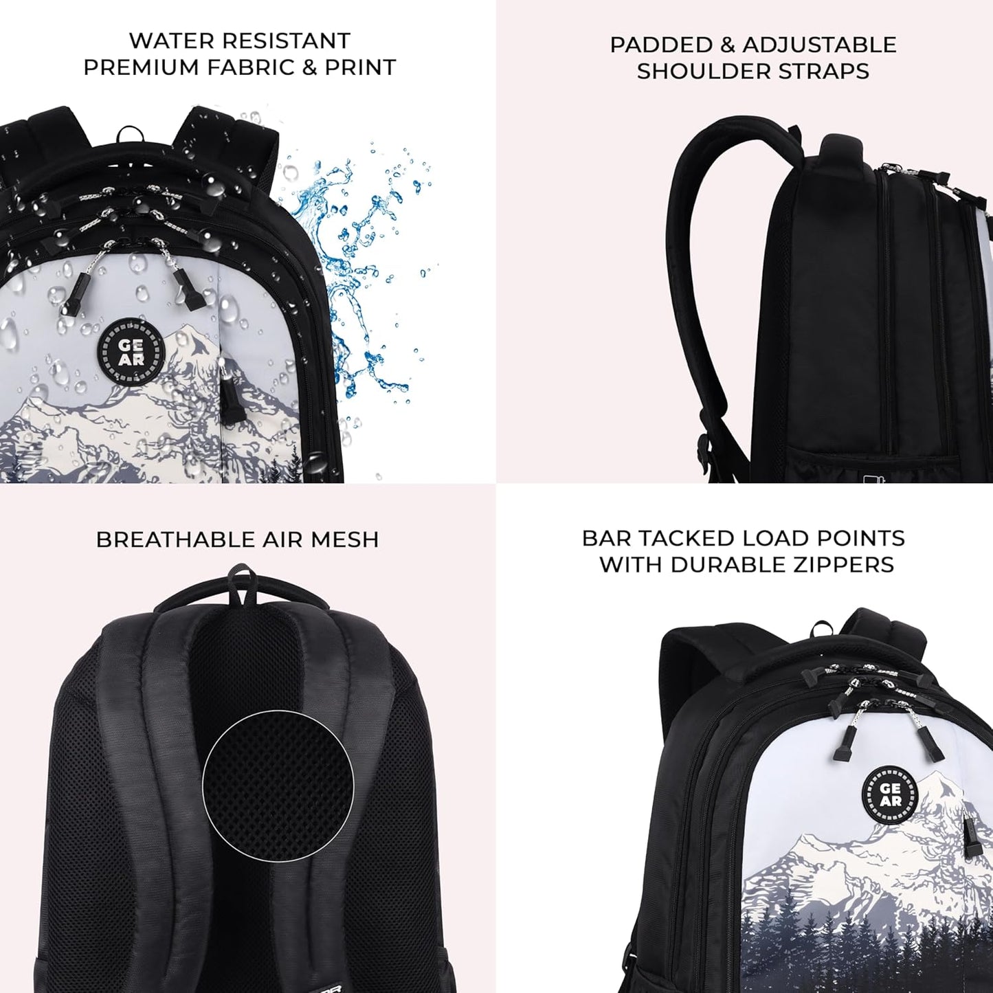 Gear Alpine 39L Large Water Resistant School Bag || Stylish, Lightweight & Spacious for Everyday Use