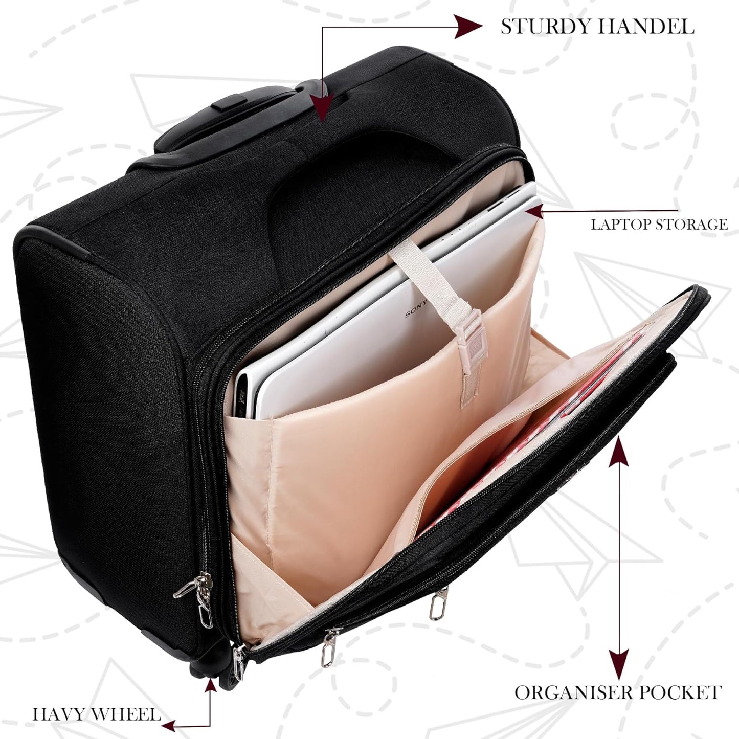 Overnighter Laptop Trolley Bag | Overnighter Laptop Roller Case | Cabin Luggage | Overnight Business Trolley Bag | Cabin Overnighter Pilot Trolley
