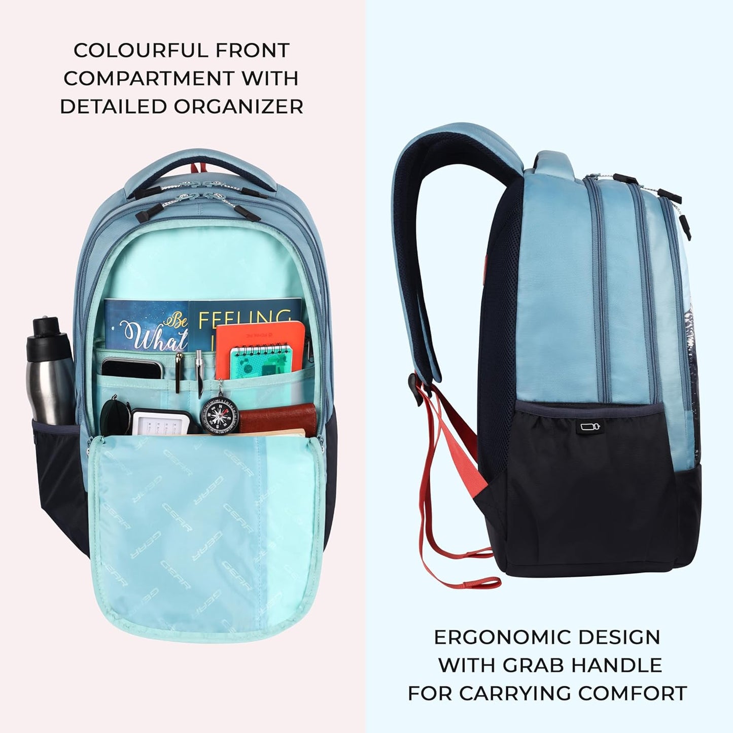 Gear Alpine 39L Large Water Resistant School Bag || Stylish, Lightweight & Spacious for Everyday Use