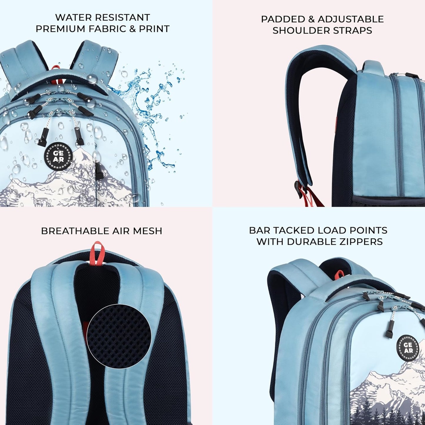 Gear Alpine 39L Large Water Resistant School Bag || Stylish, Lightweight & Spacious for Everyday Use