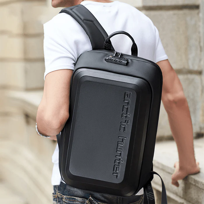 ah arctic hunter Slim Backpack For Men 18L Semi-Hard 15.6" Laptop Bag Anti-Theft Backpack With Lock With Inner Bottle Pocket Water-Resistant Gaming Backpack For Business College Daily Use, Black