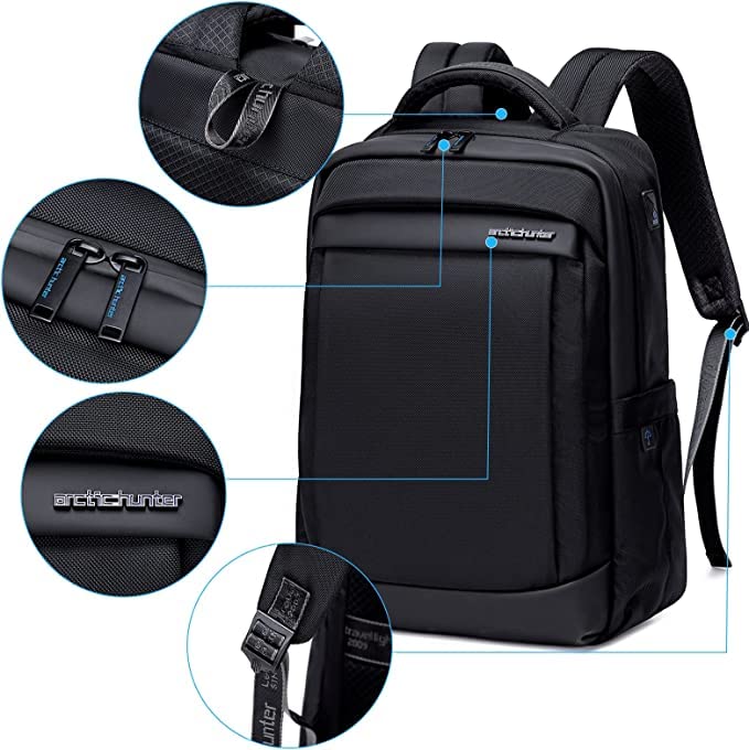 Medium 21 L Laptop Backpack B00478 Slim Light-weight Anti-theft 15.6" Laptop Bag for Business College (Black)