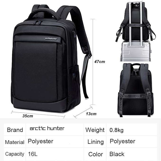 Medium 21 L Laptop Backpack B00478 Slim Light-weight Anti-theft 15.6" Laptop Bag for Business College (Black)
