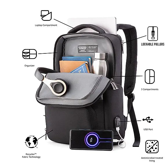 American Tourister Rubio Polyester Zip Closure Laptop Backpack (BLACK, FREE SIZE)
