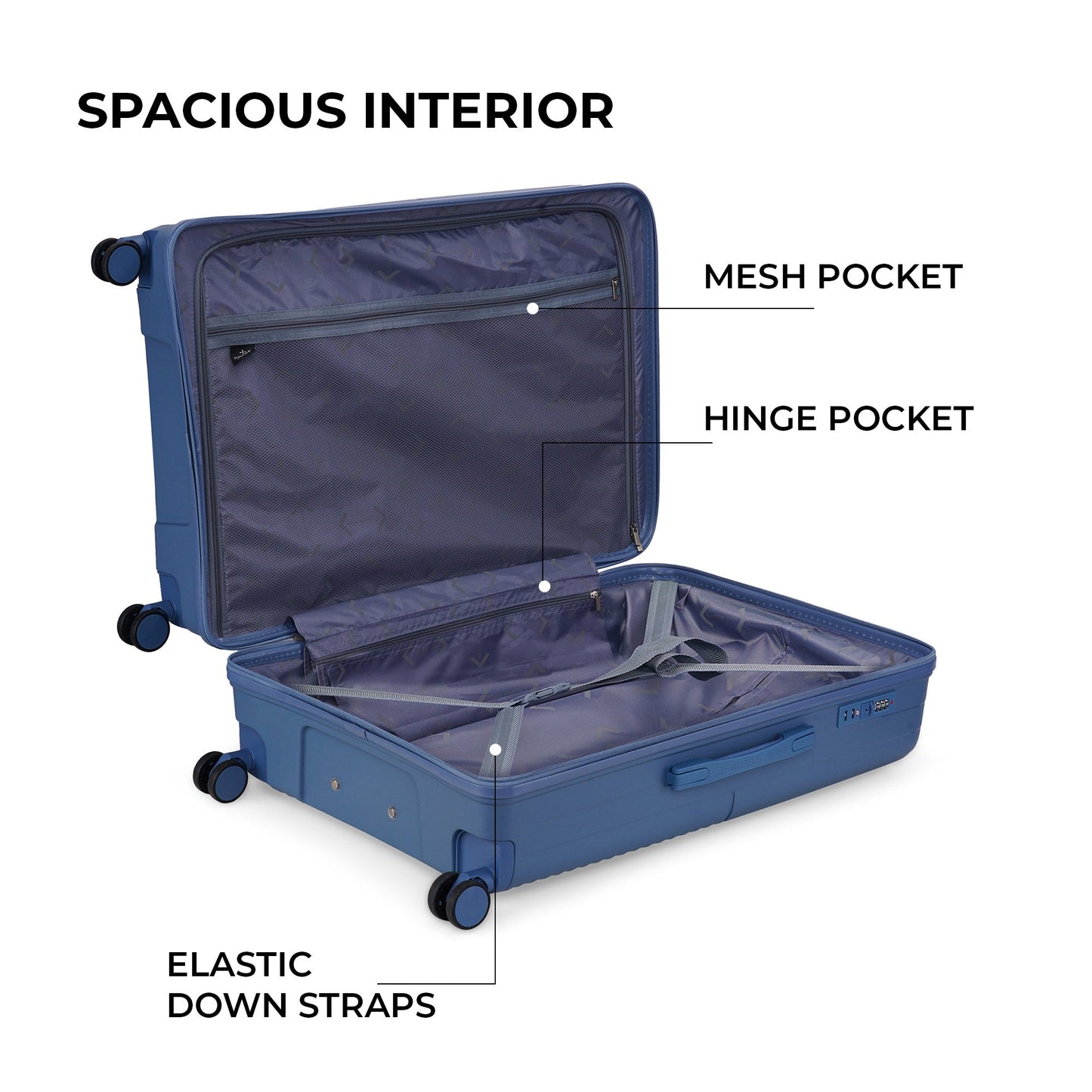 Nasher Miles Medium Suitcase (65 cm) 8 Wheels - Singapore Hard-Sided Polypropylene Medium Luggage Navy Blue 65cm Trolley Bag - Navy Blue