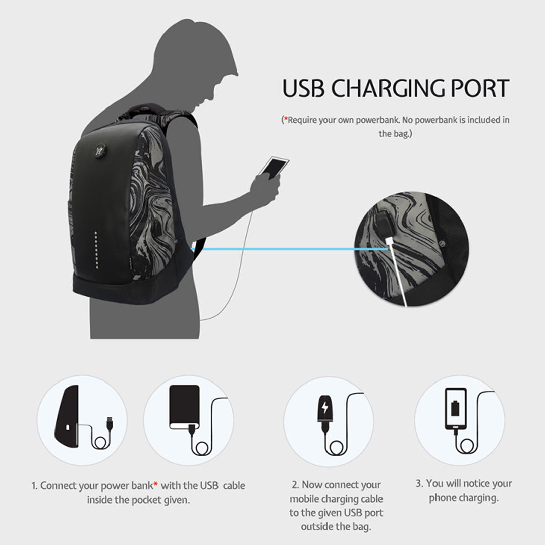 Arctic Fox Slope Anti-Theft Marble Black Laptop bag and Backpack