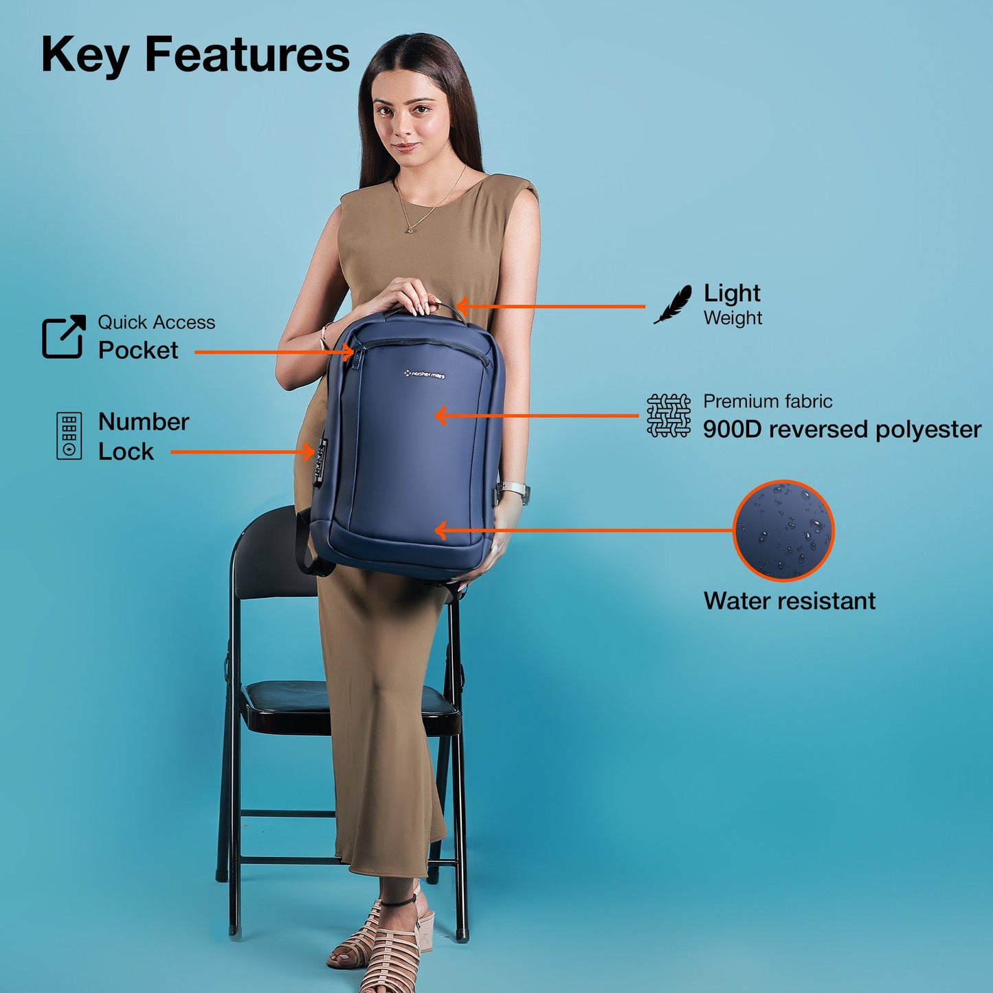 Nasher Miles Queens Passenger Workpack 22 Liters Water Resistant, Padded, Premium Reversed Polyester Laptop Backpack | Number Lock with USB charging| Unisex | Ideal For Office