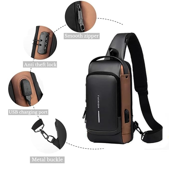 Waterproof Anti-Theft Sling Bag with USB Charging Port – Unisex Crossbody Chest Backpack | ANTI THEFT CHEST POUCH