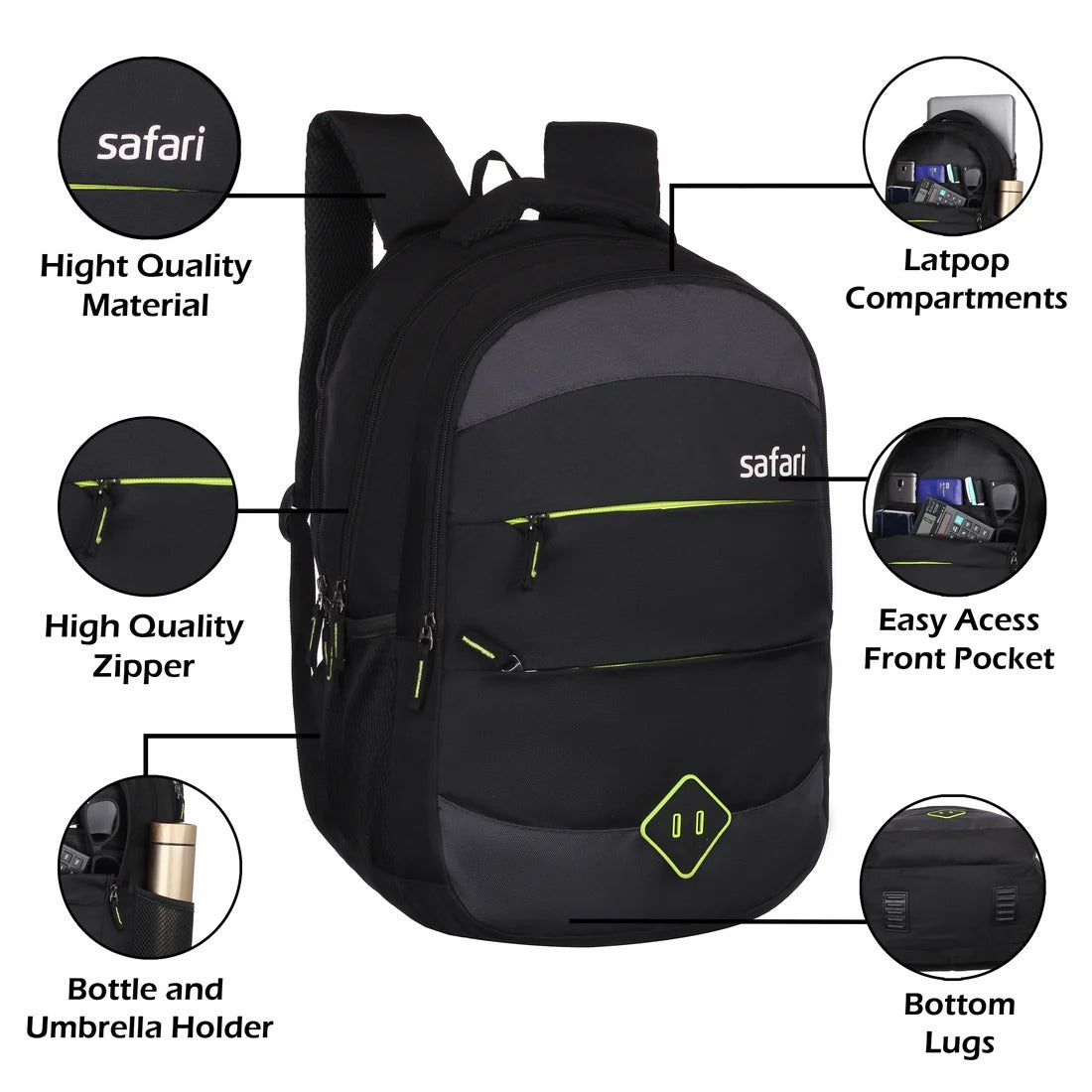 Safari Trixy Pro 32L Backpack – Multi-Pocket Polyester Bag for Men & Women (Black, 2 Compartments)