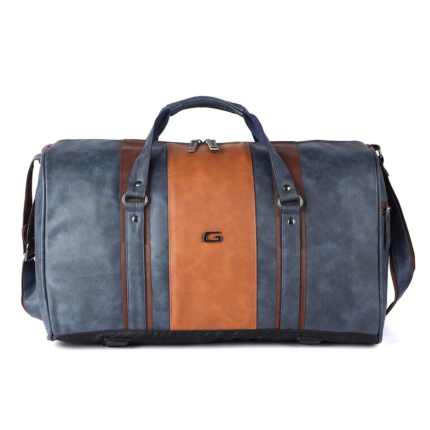 Gear Vintage Faux Leather 26L Water Resistant Travel Duffle Bag/Gym Bag for Men/Women (Navy), W-23 CM, Blue