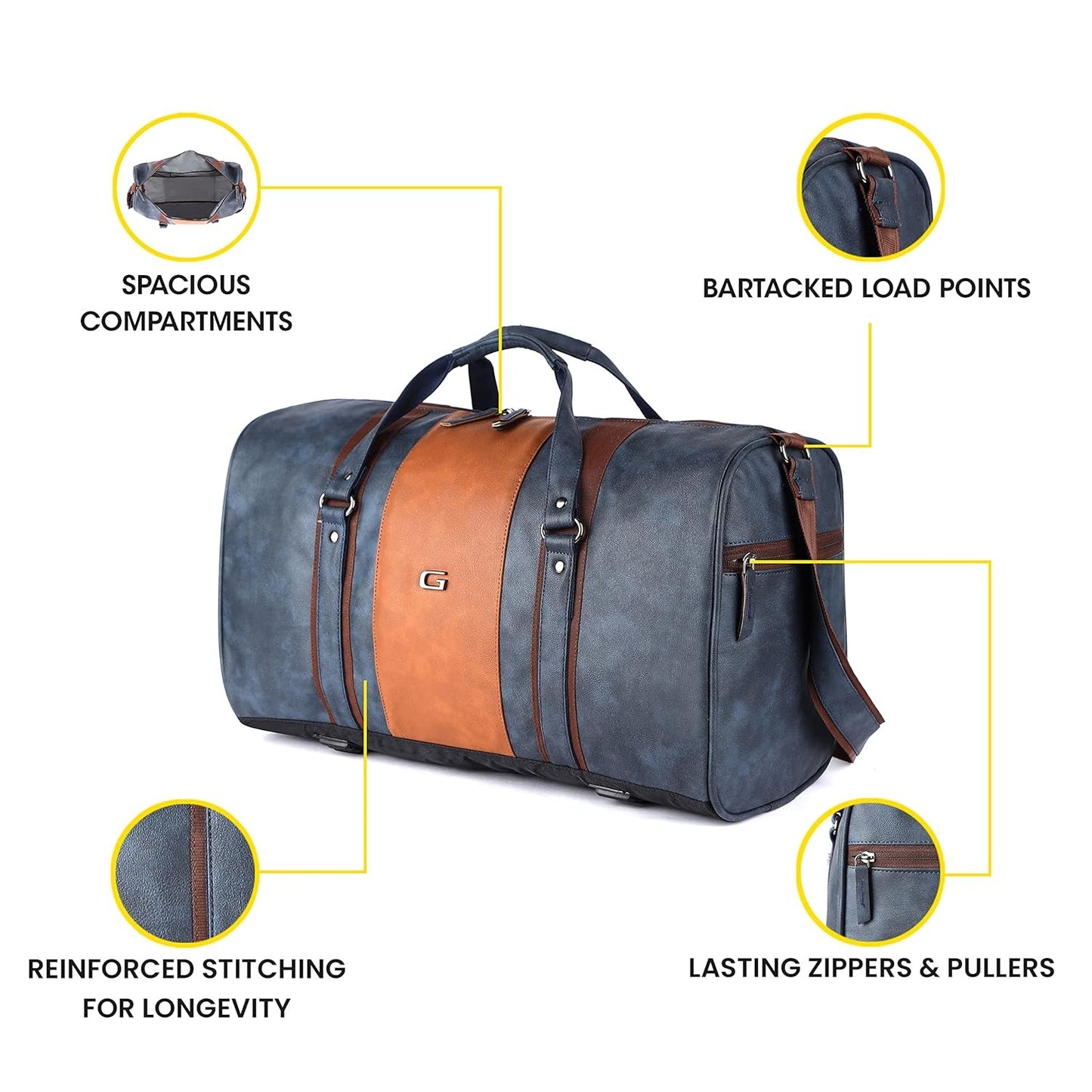 Gear Vintage Faux Leather 26L Water Resistant Travel Duffle Bag/Gym Bag for Men/Women (Navy), W-23 CM, Blue