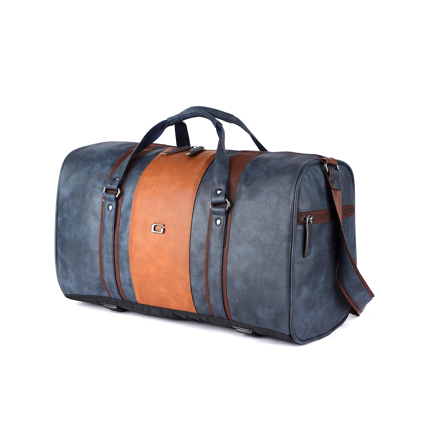 Gear Vintage Faux Leather 26L Water Resistant Travel Duffle Bag/Gym Bag for Men/Women (Navy), W-23 CM, Blue