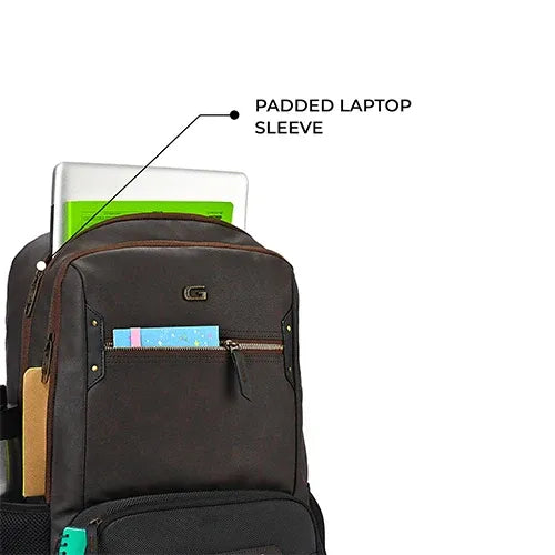 Gear Quantum 3 Anti-Theft Faux Leather Backpack 29L with Raincover – Brown Black