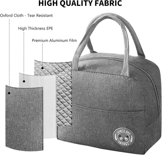 Insulated Lunch Bag for Women Men, Small Portable Reusable Lunch Cooler Tote Bag, Leakproof Thermal Lunch Box for Work, School, Office, Travel (Gray)