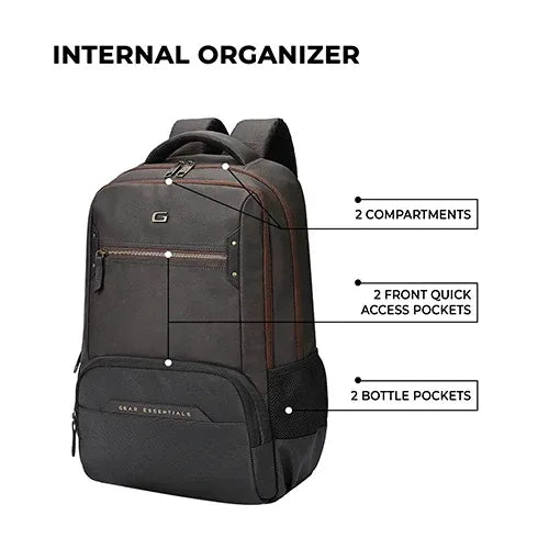 Gear Quantum 3 Anti-Theft Faux Leather Backpack 29L with Raincover – Brown Black
