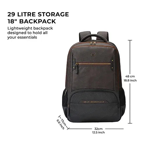 Gear Quantum 3 Anti-Theft Faux Leather Backpack 29L with Raincover – Brown Black