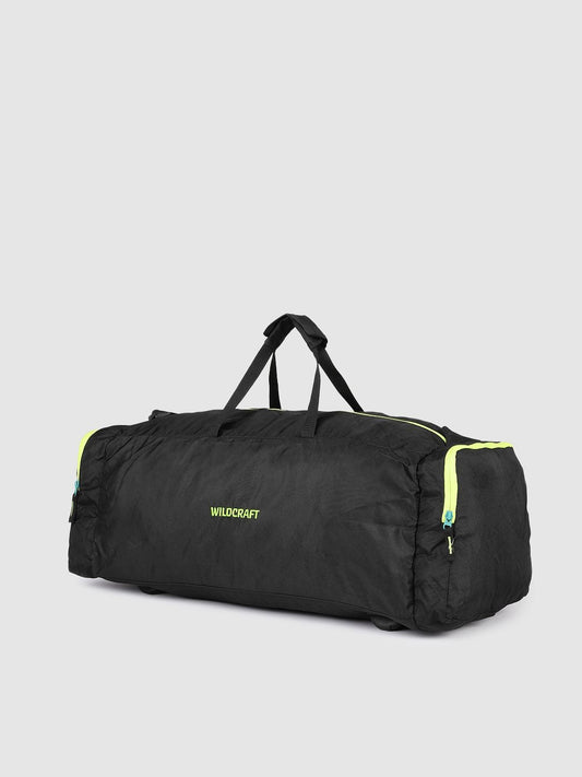 Wildcraft Power Duffle Large Travel Duffel – Solid Black, 1 Main Compartment + 2 Side Pockets
