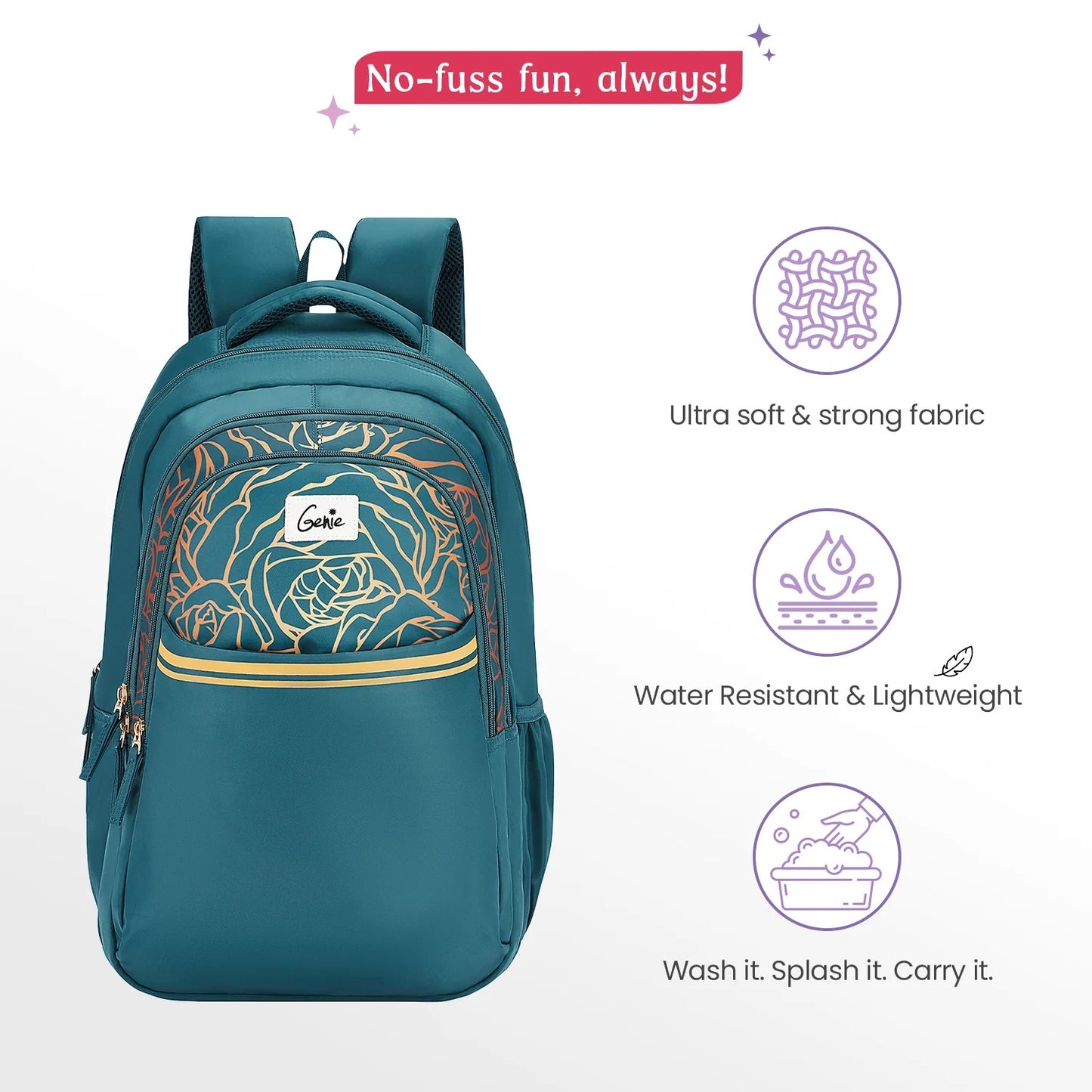 Glow 36L Black Laptop Backpack With Raincover (Black & Dark Green)