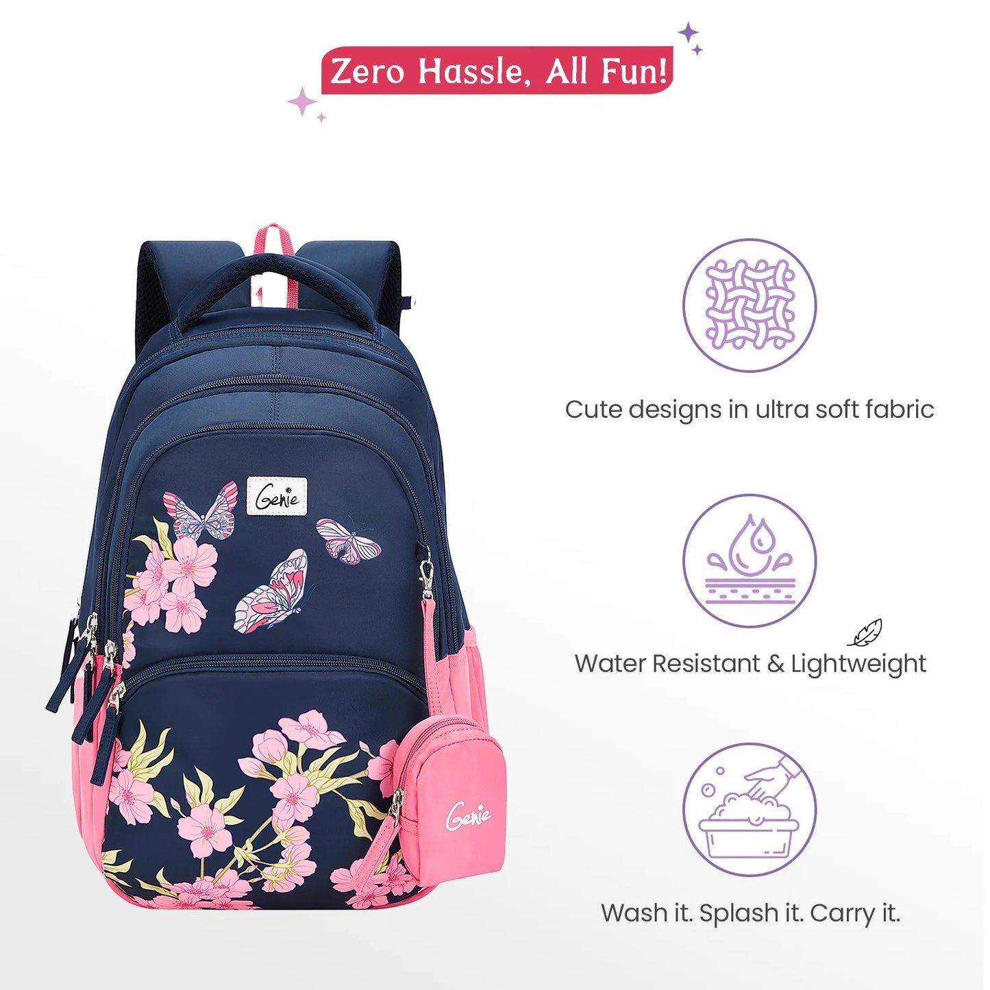 Genie Lilac 27L School Backpack (Navy Blue & Dark Green)