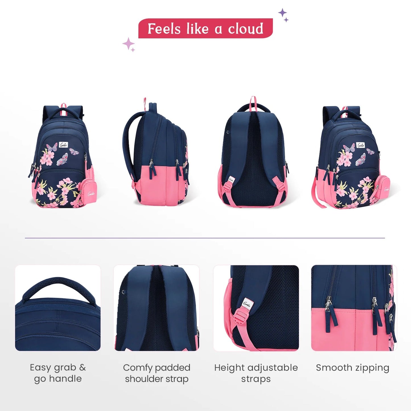 Genie Lilac 27L School Backpack (Navy Blue & Dark Green)