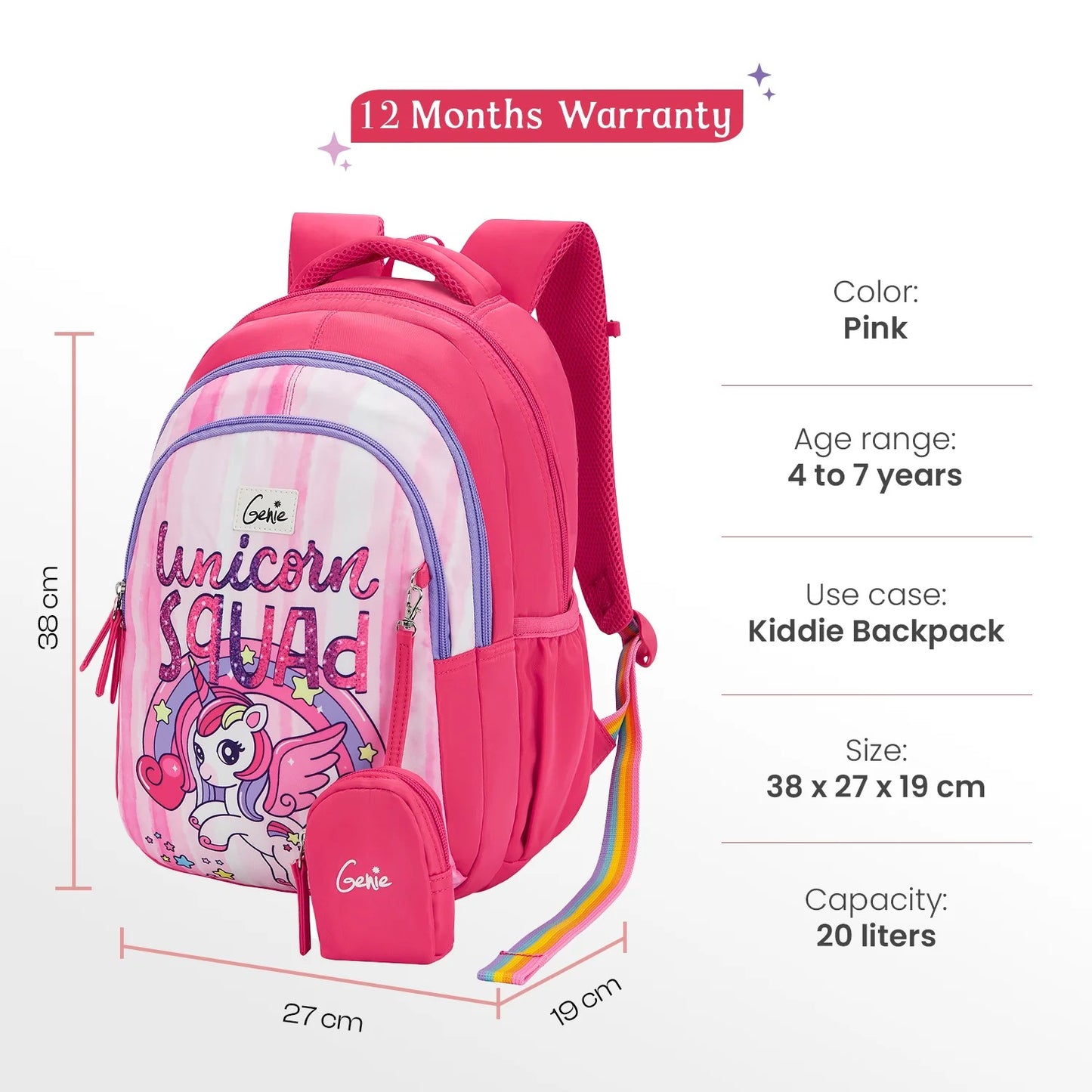 Genie Unicornsquad Small Backpack for Kids - Pink