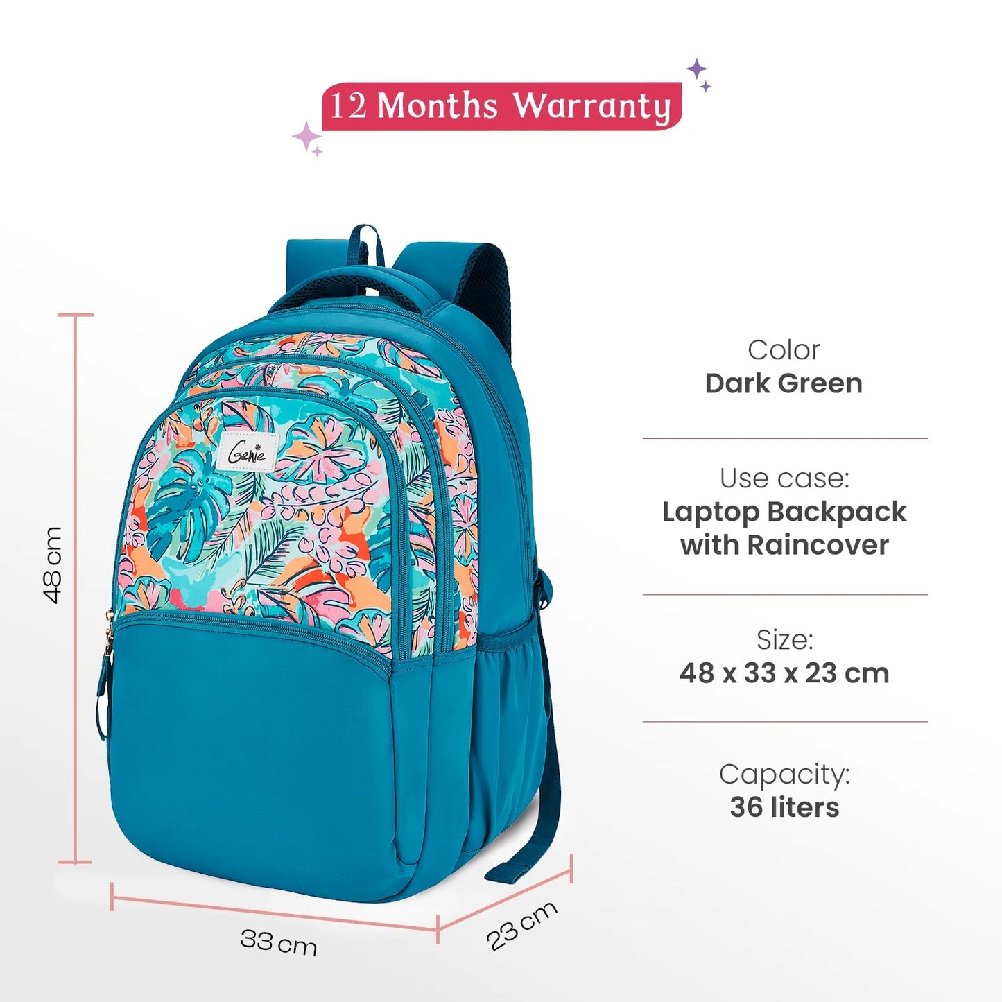 Genie Sapphire 36L Dark Green Laptop Backpack With Raincover