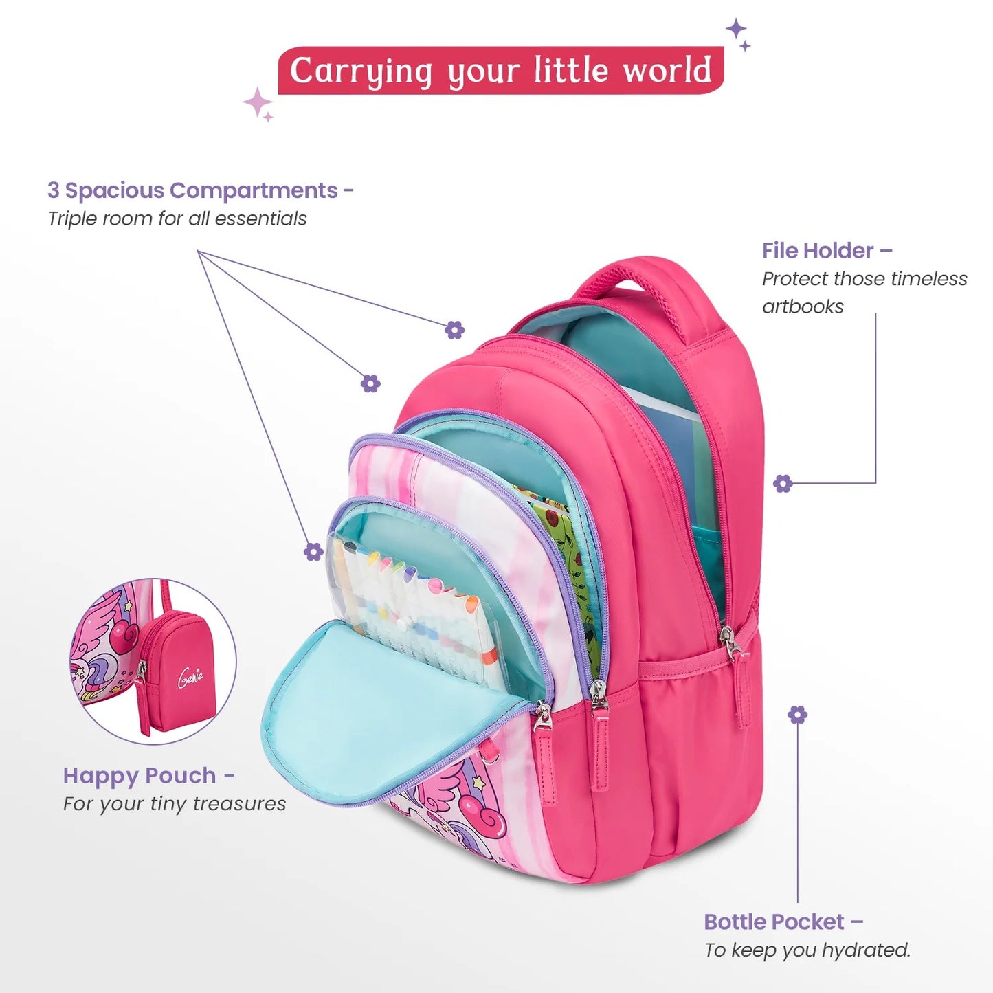 Genie Unicornsquad Small Backpack for Kids - Pink