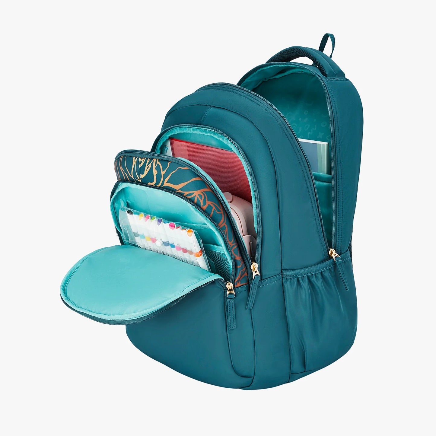Glow 36L Black Laptop Backpack With Raincover (Black & Dark Green)