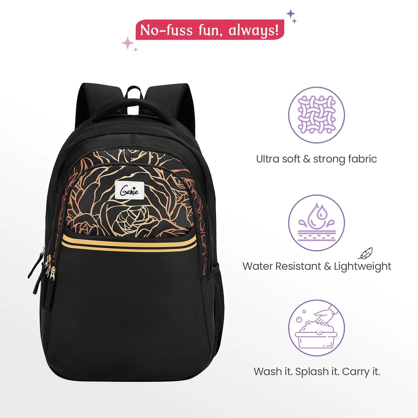Glow 36L Black Laptop Backpack With Raincover (Black & Dark Green)