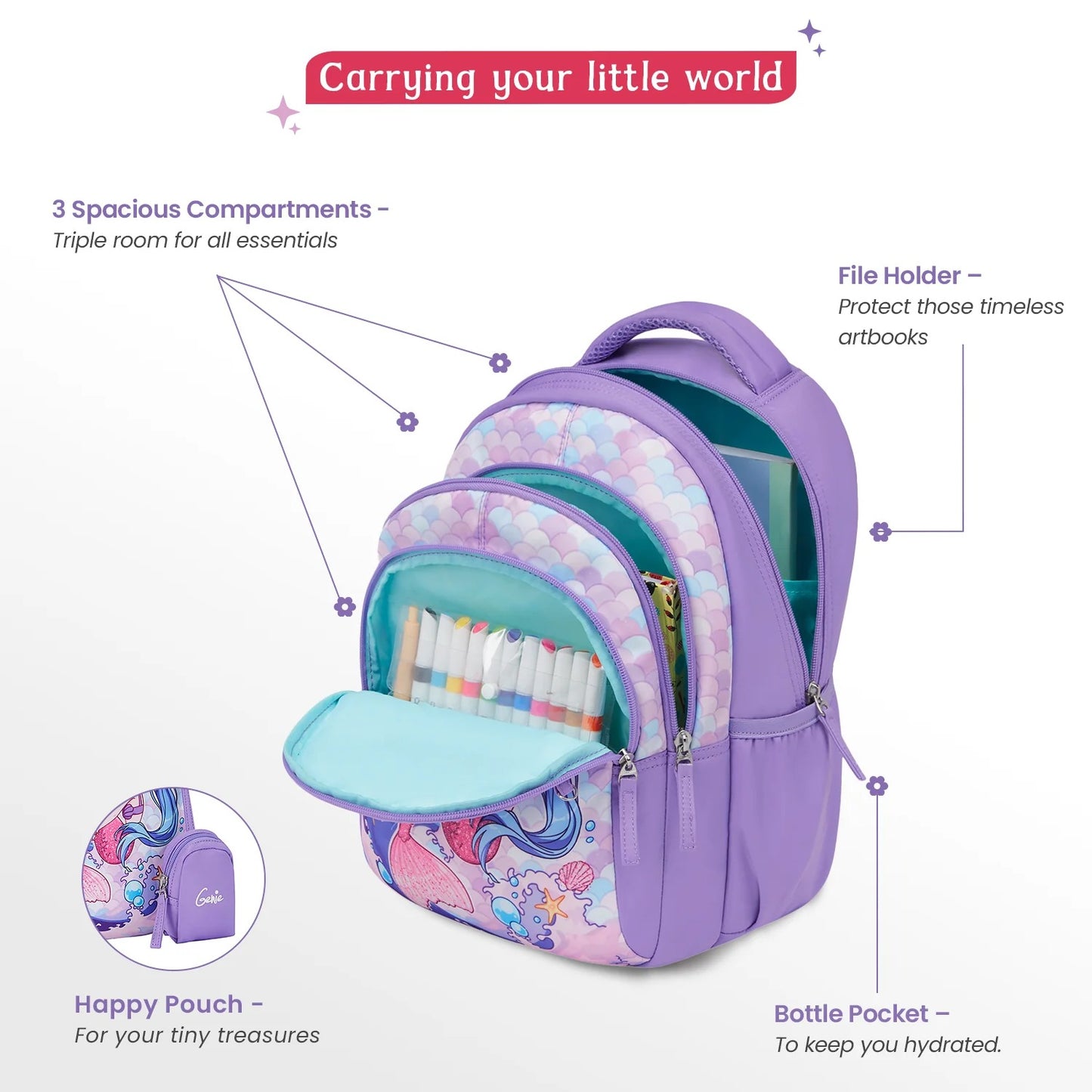 Genie Mermaid Small School & Picnic Backpack for Kids