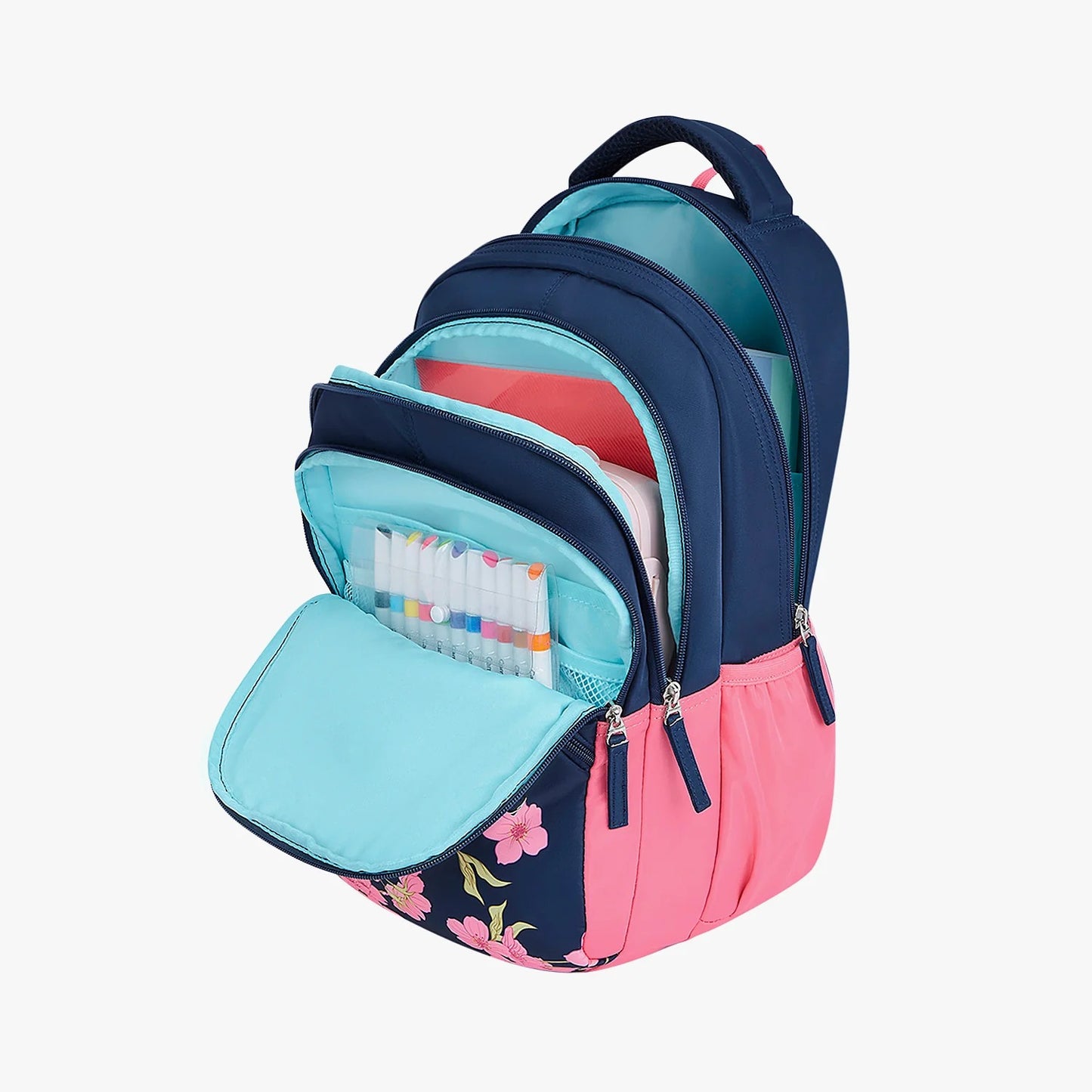 Genie Lilac 27L School Backpack (Navy Blue & Dark Green)