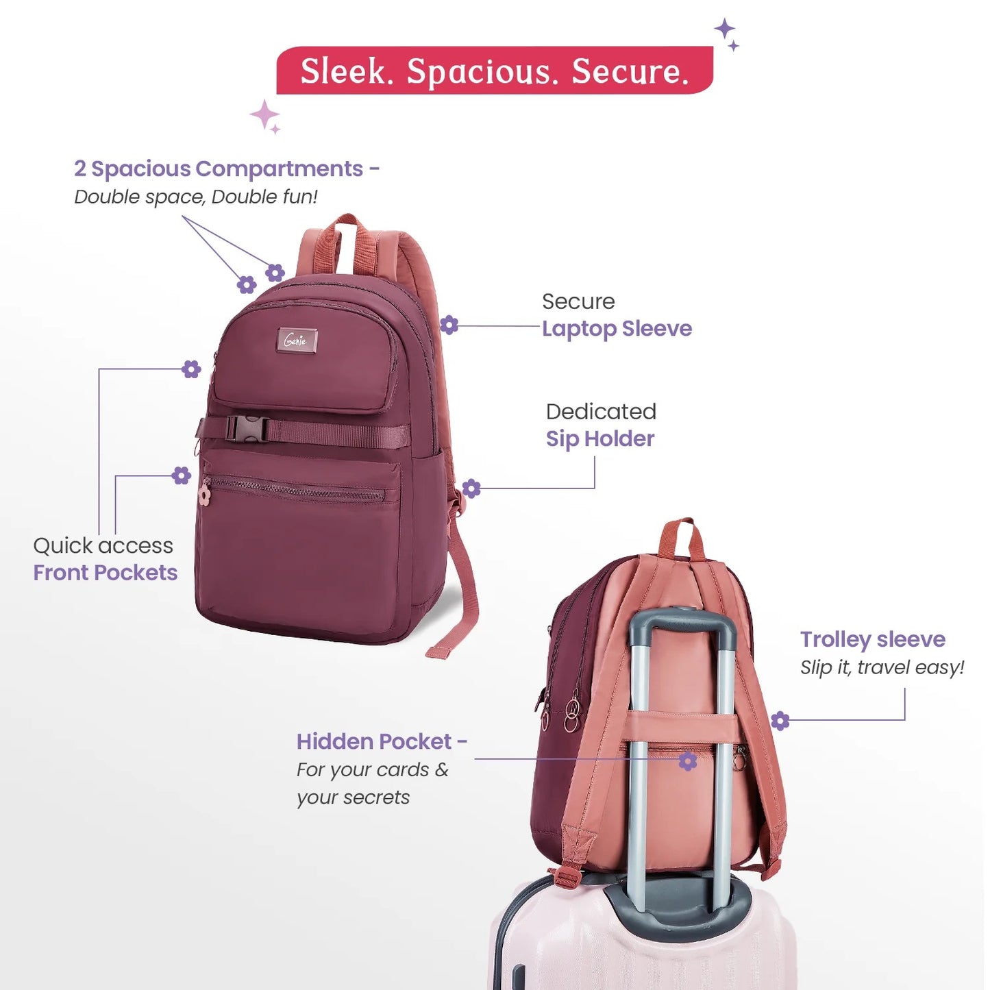 Genie Maple 21L Wine College Backpack With Laptop Sleeve