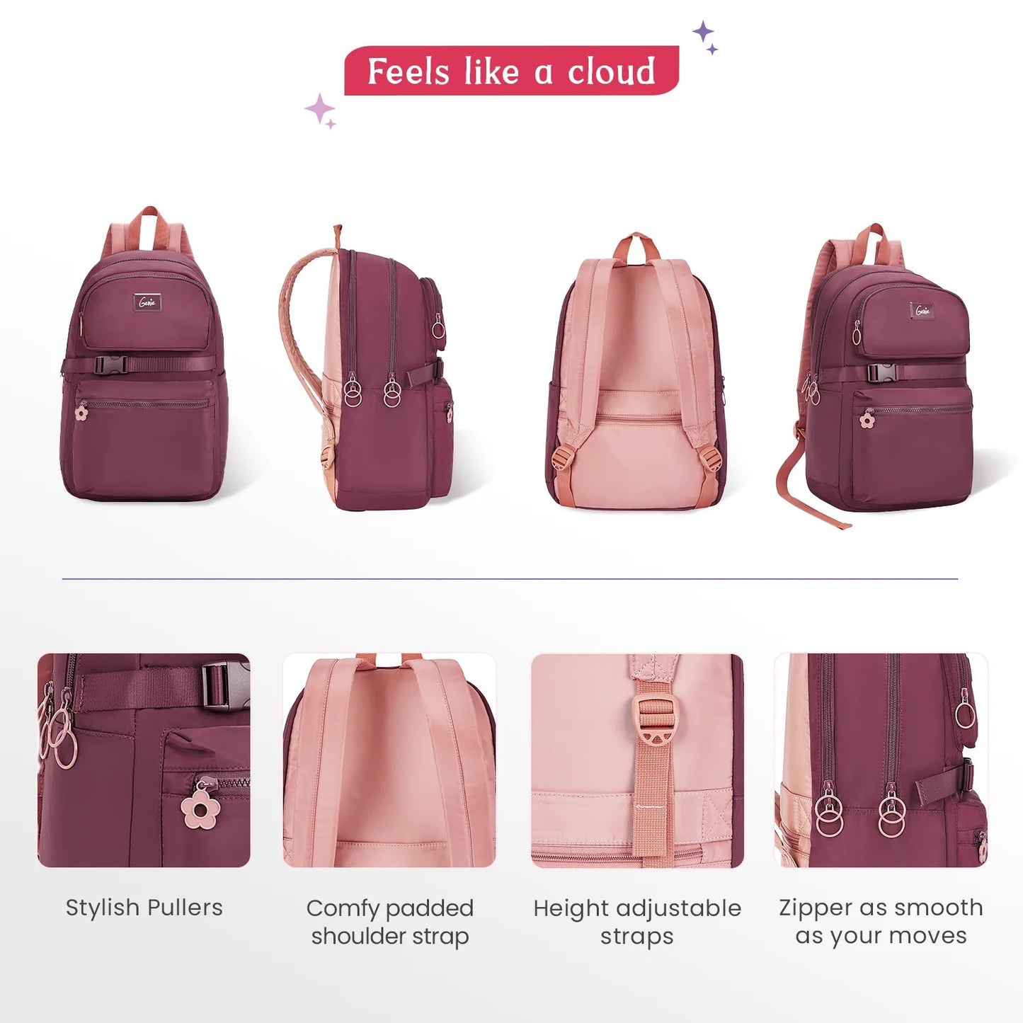 Genie Maple 21L Wine College Backpack With Laptop Sleeve