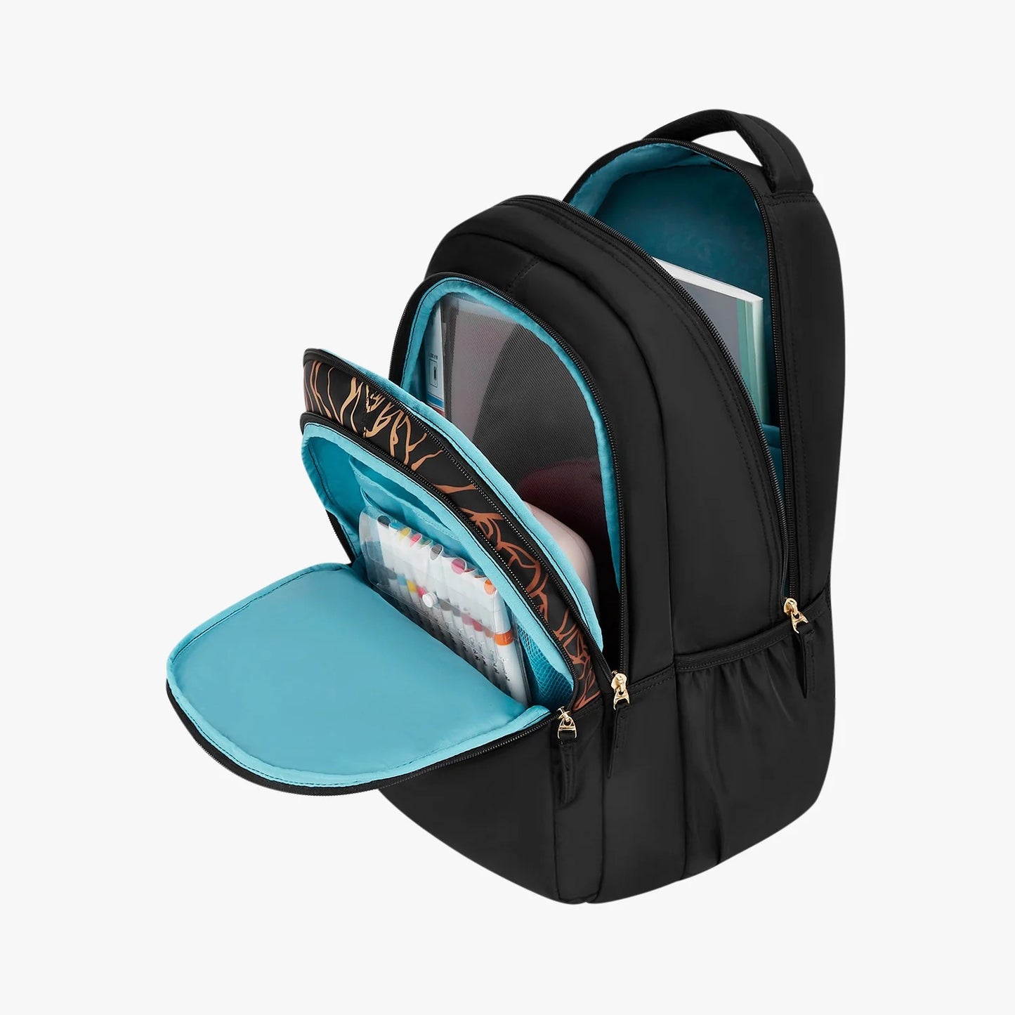 Glow 36L Black Laptop Backpack With Raincover (Black & Dark Green)