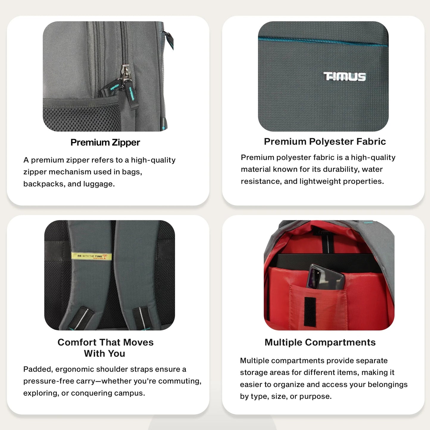 Timus Cyprus Business Smart Premium Polyester Backpack -21L | Fits Upto 15.6-inch Laptop with Ventilated Back Panel, Travel Durable Bag Ideal for Office, Travel, School