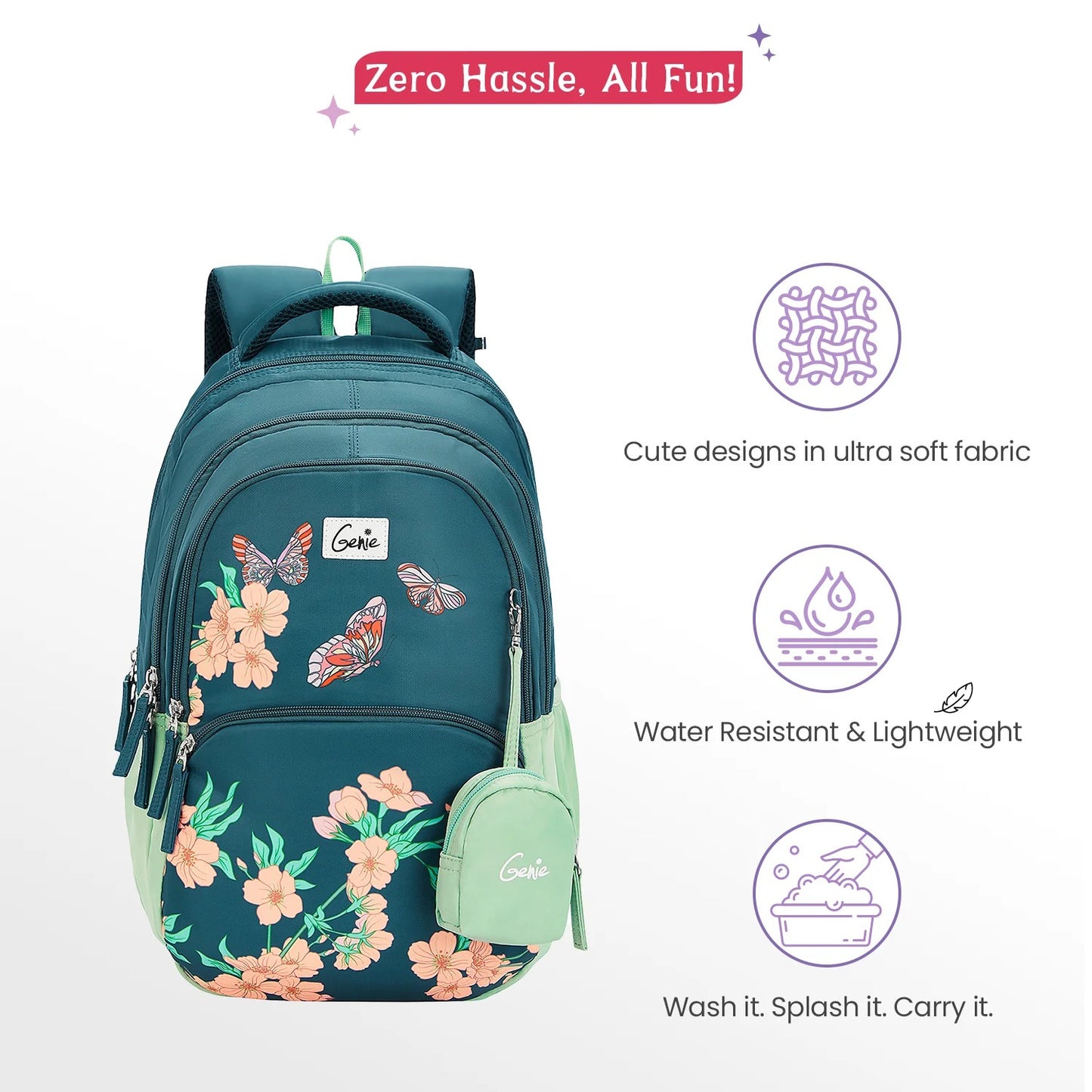 Genie Lilac 27L School Backpack (Navy Blue & Dark Green)
