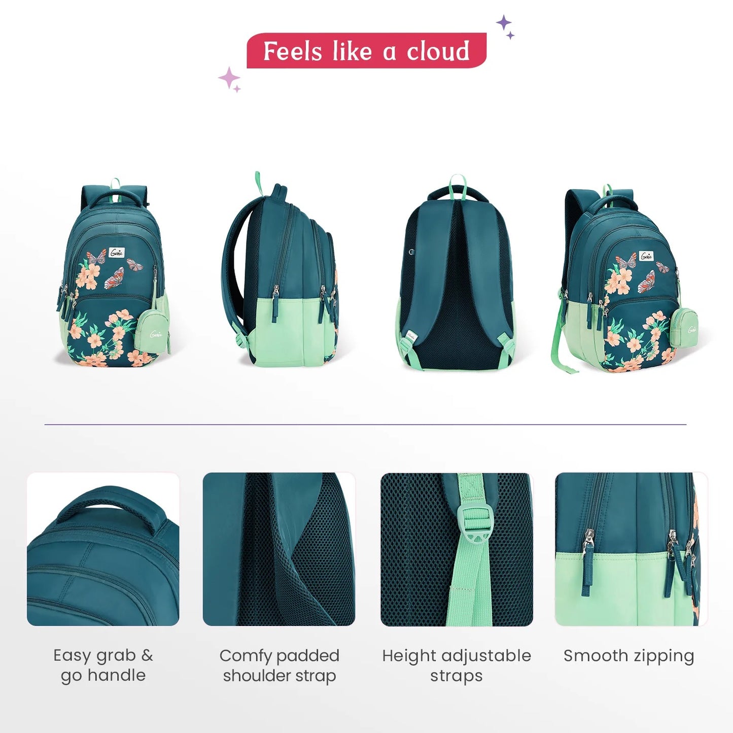 Genie Lilac 27L School Backpack (Navy Blue & Dark Green)