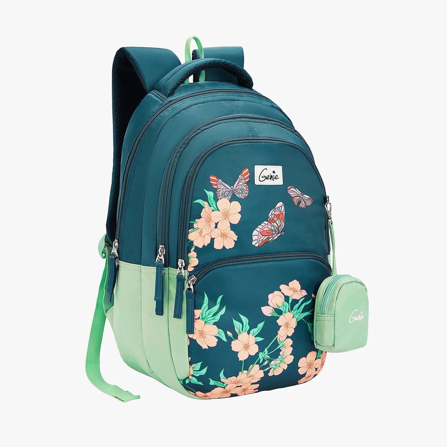 Genie Lilac 27L School Backpack (Navy Blue & Dark Green)