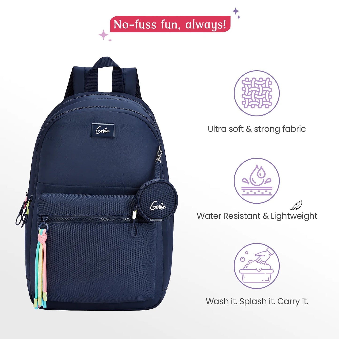 Genie Sleek 28L Navy Blue Laptop Backpack With Raincover