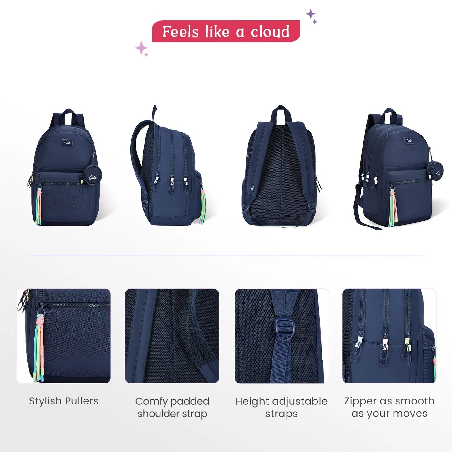 Genie Sleek 28L Navy Blue Laptop Backpack With Raincover