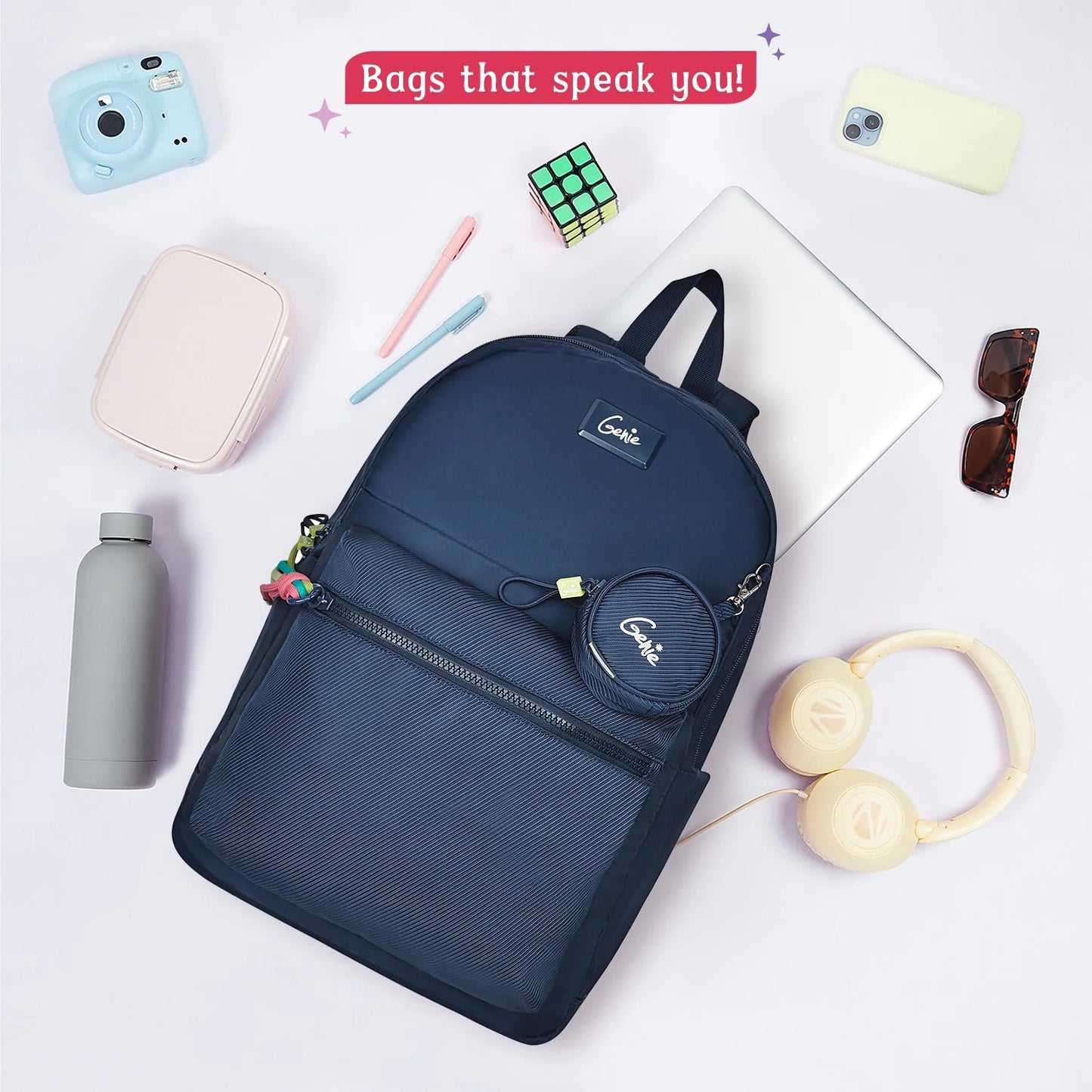 Genie Sleek 28L Navy Blue Laptop Backpack With Raincover