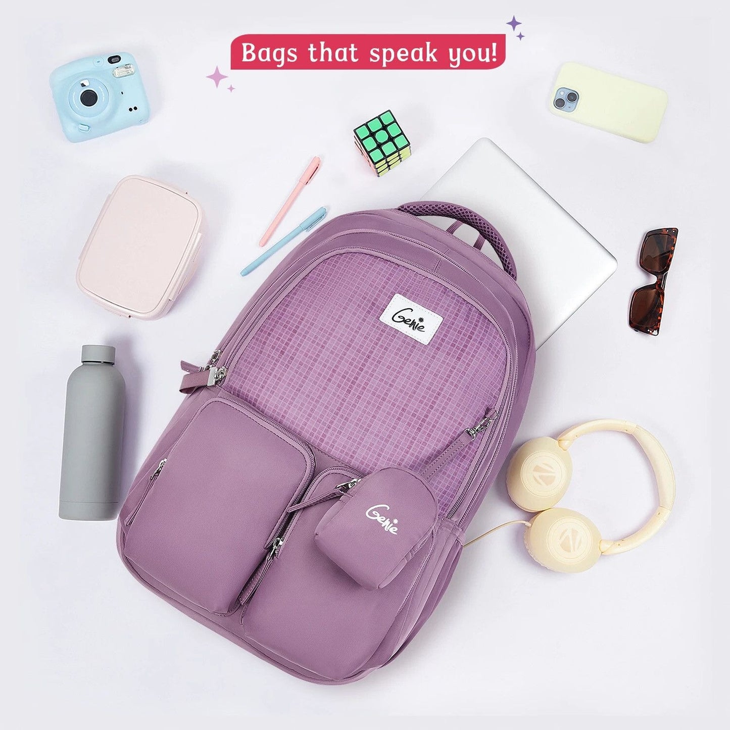 Genie ARIANA Wine School Backpack for Girls |19 In-36 Ltr with Three Compartments, Side Pockets and Light Weight